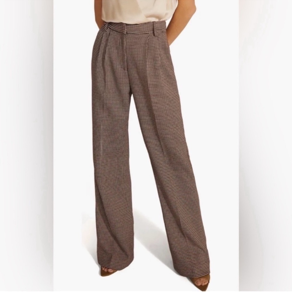 Favorite Daughter Brown Houndstooth High Rise Wide Leg Pants Size 14 Workwear